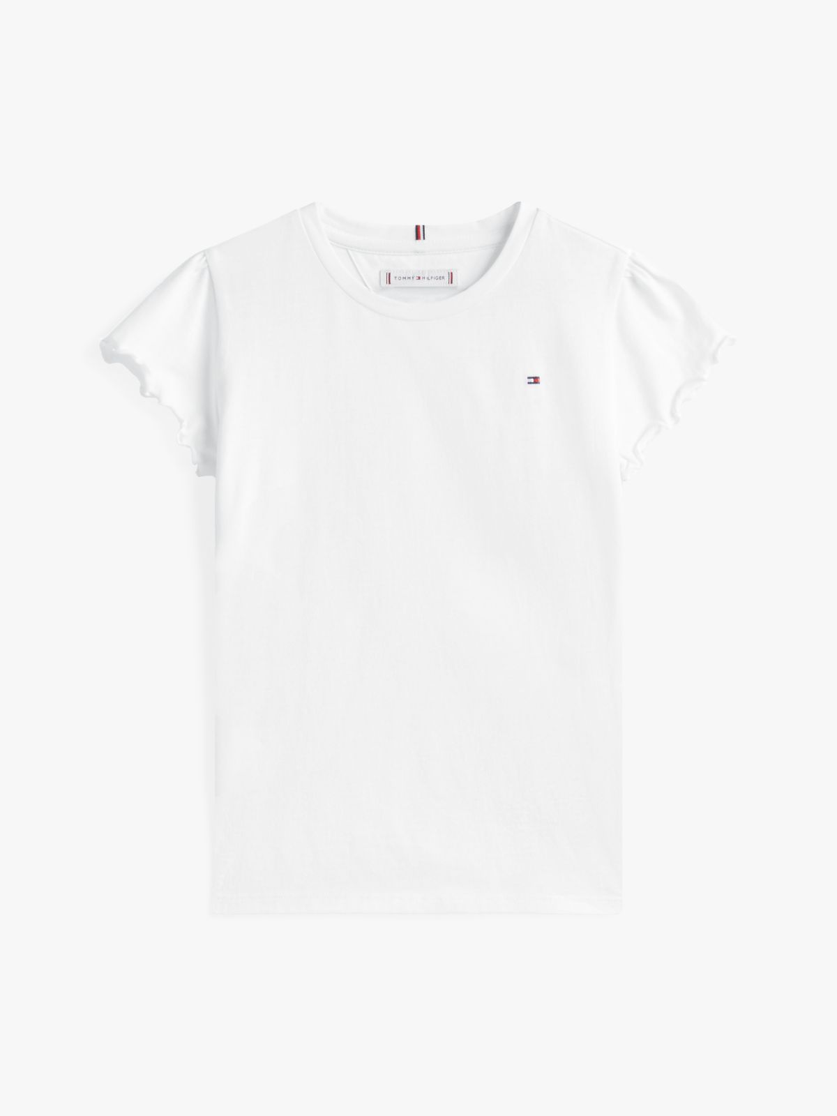 Essential Slim Ruffle Short Sleeve Top — White