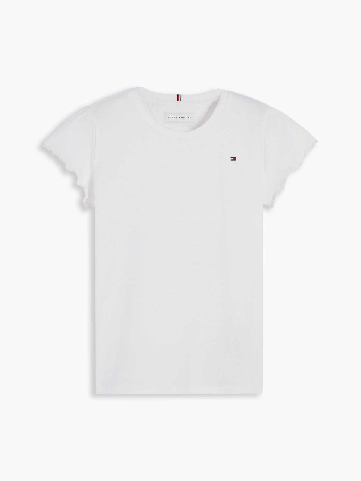 Essential Slim Ruffle Short Sleeve Top — White