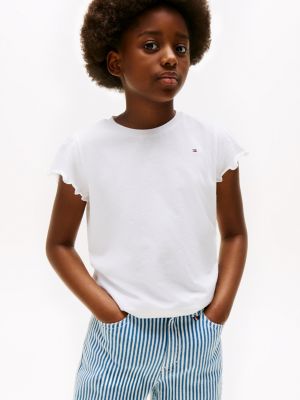 camiseta slim con mangas de volantes white de niñas tommy hilfiger