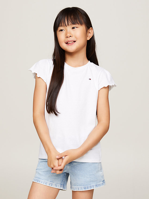 white essential slim fit ruffle sleeve top for girls tommy hilfiger