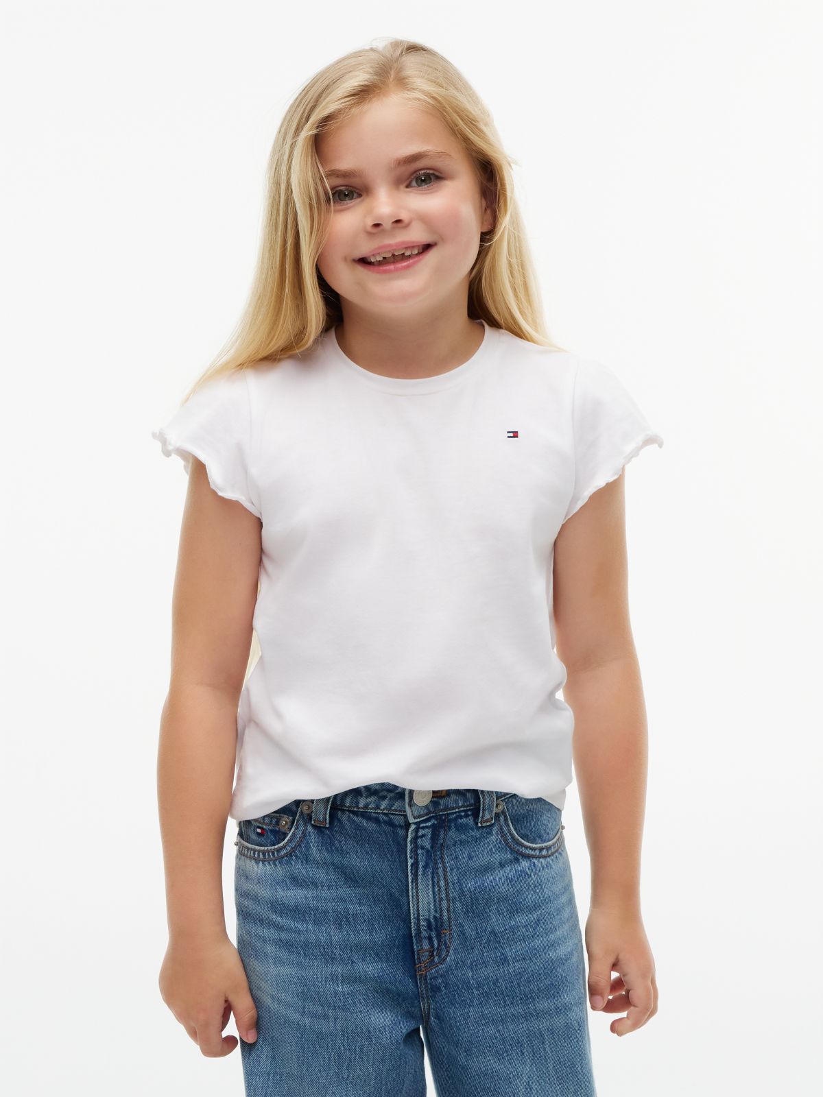 Essential Slim Ruffle Short Sleeve Top — White
