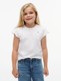 Essential Slim Ruffle Short Sleeve Top — White 1