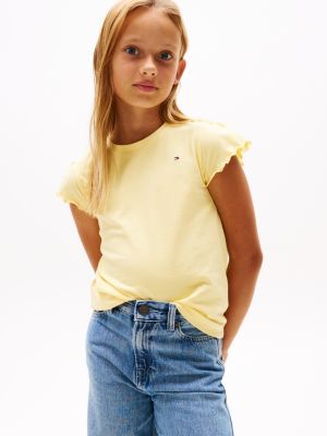 t-shirt slim fit con maniche arricciate yellow da bambine tommy hilfiger