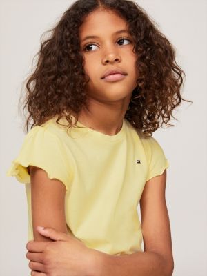 yellow ruffle sleeve slim t-shirt for girls tommy hilfiger