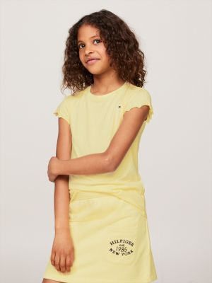 t-shirt slim fit con arricciature yellow da bambine tommy hilfiger