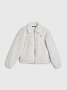 yellow faux-fur monogram jacket for girls tommy hilfiger