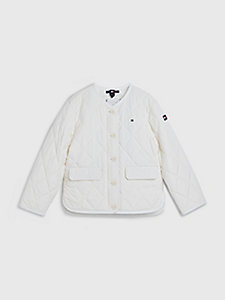 biały pikowana kurtka z dekoltem w szpic dla dziewczynki - tommy hilfiger