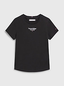 schwarz t-shirt mit rundhalsausschnitt und logo für maedchen - tommy hilfiger