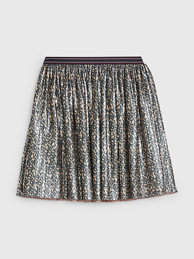 gold metallic monogram fit and flare skirt for girls tommy hilfiger