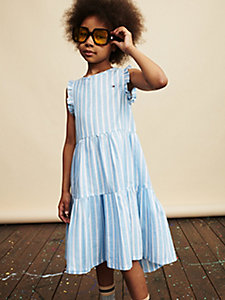 blue stripe ruffle tiered sleeveless dress for girls tommy hilfiger