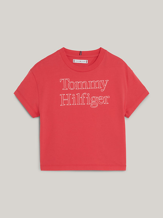 pink essential t-shirt met geborduurd logo voor meisjes - tommy hilfiger
