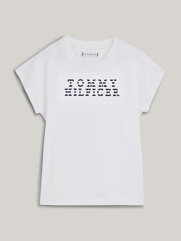 white t-shirt met gestreept maritiem logo voor meisjes - tommy hilfiger