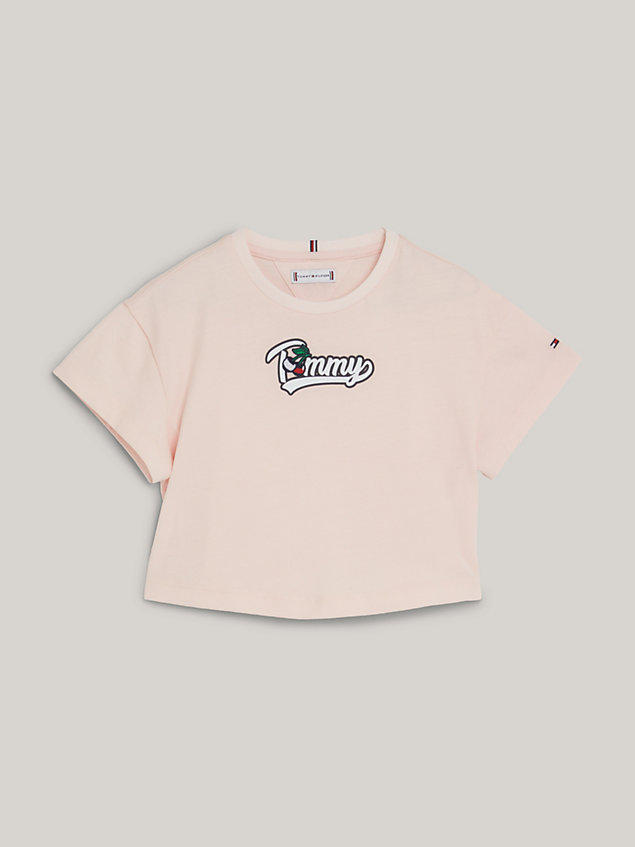 pink vintage jersey logo t-shirt for girls tommy hilfiger
