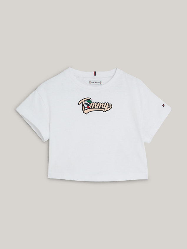 white vintage jersey t-shirt met logo voor meisjes - tommy hilfiger