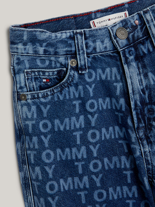 denim wide leg lasered logo pattern jeans for girls tommy hilfiger