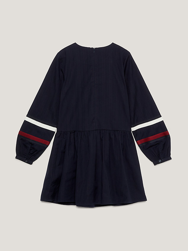 blue global stripe fit and flare jurk voor meisjes - tommy hilfiger