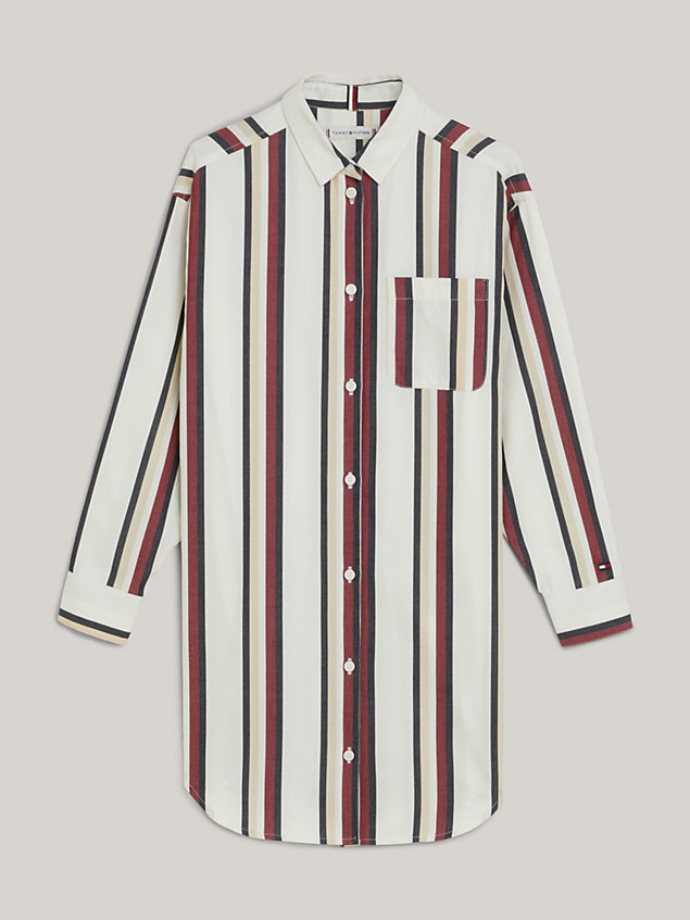 robe chemise à motif global stripe white pour filles tommy hilfiger