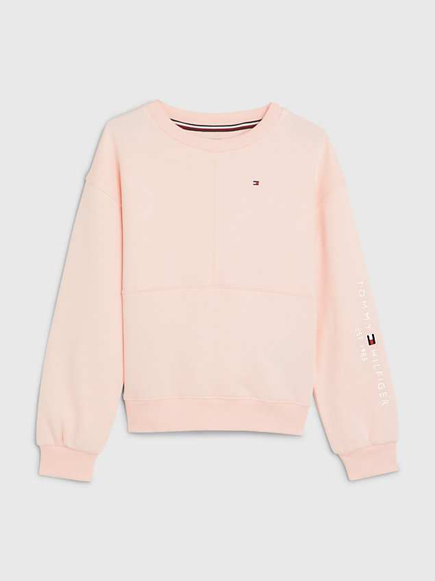 pink th established flag embroidery sweatshirt for girls tommy hilfiger