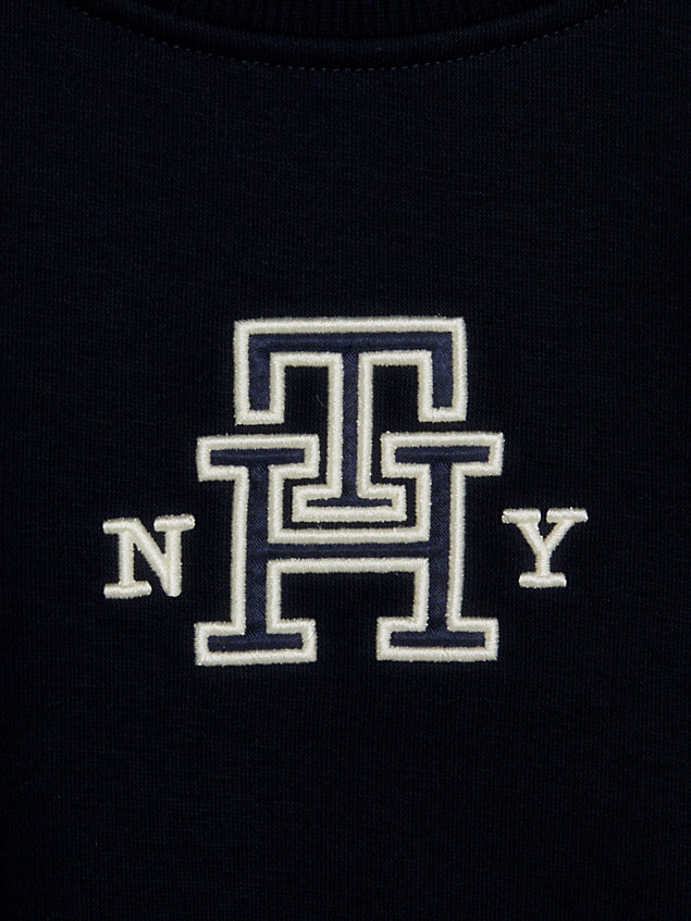 blue th monogram satin appliqué sweatshirt for girls tommy hilfiger