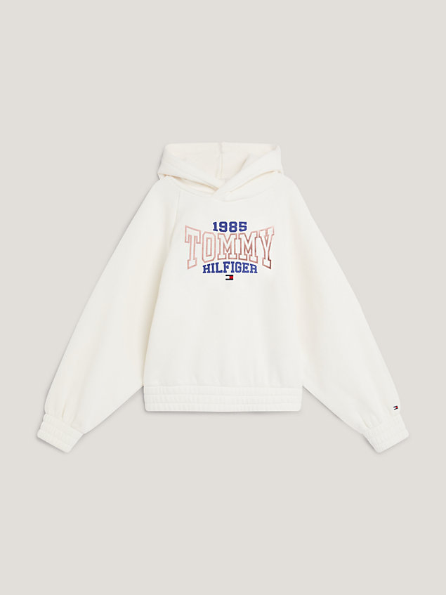 white 1985 collection varsity logo hoody for girls tommy hilfiger