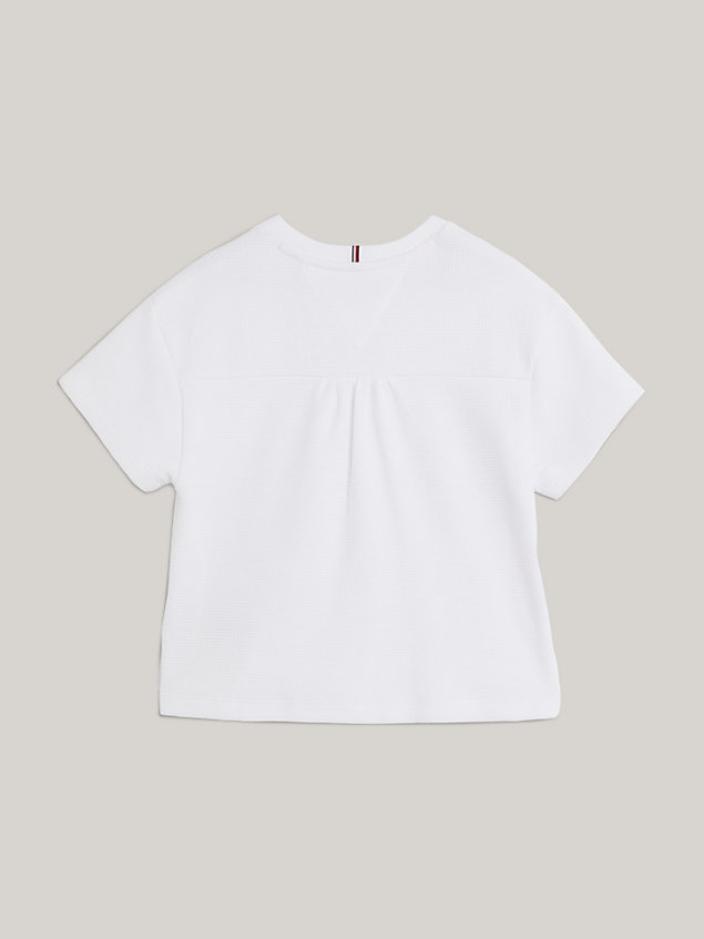 white t-shirt met vlag en wafeltextuur voor meisjes - tommy hilfiger