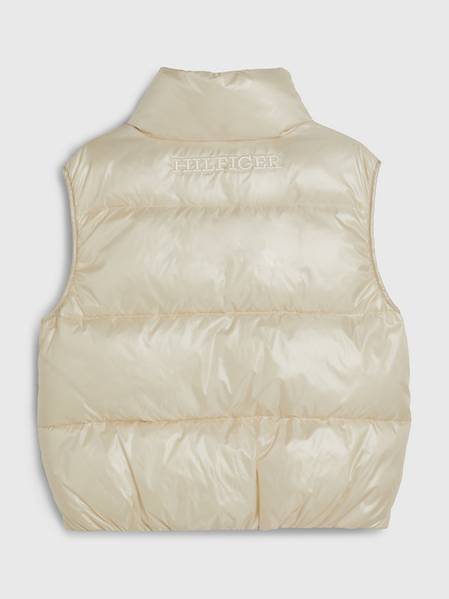 beige hilfiger monotype glossy puffer vest for girls tommy hilfiger