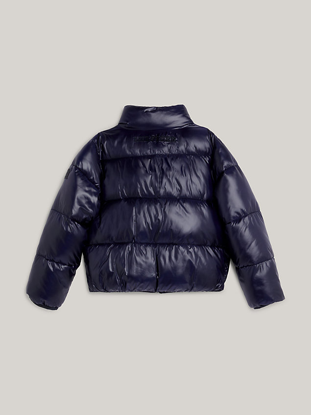 blue hilfiger monotype glossy puffer jacket for girls tommy hilfiger