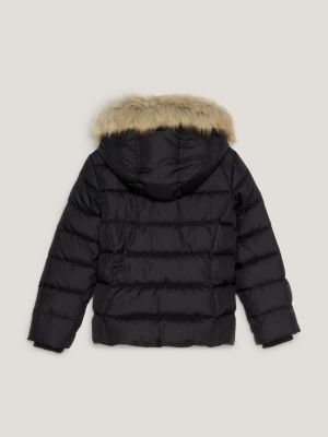 Essential Faux Fur Down Hooded Jacket | Black | Tommy Hilfiger