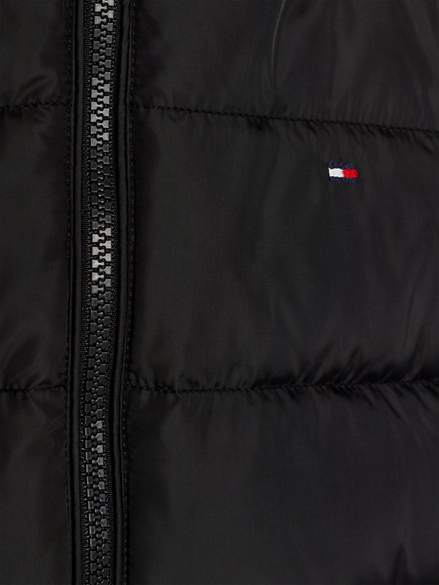 black essential faux fur down hooded jacket for girls tommy hilfiger