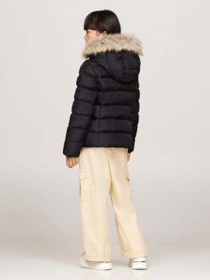 Faux Fur Hood Down Puffer Jacket Black Tommy Hilfiger