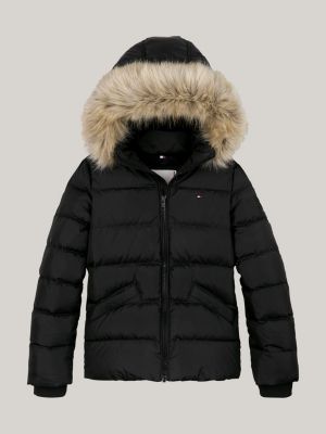 Black puffer coat with fluffy hood online