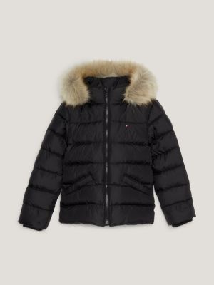 Essential Faux Fur Down Hooded Jacket | Black | Tommy Hilfiger
