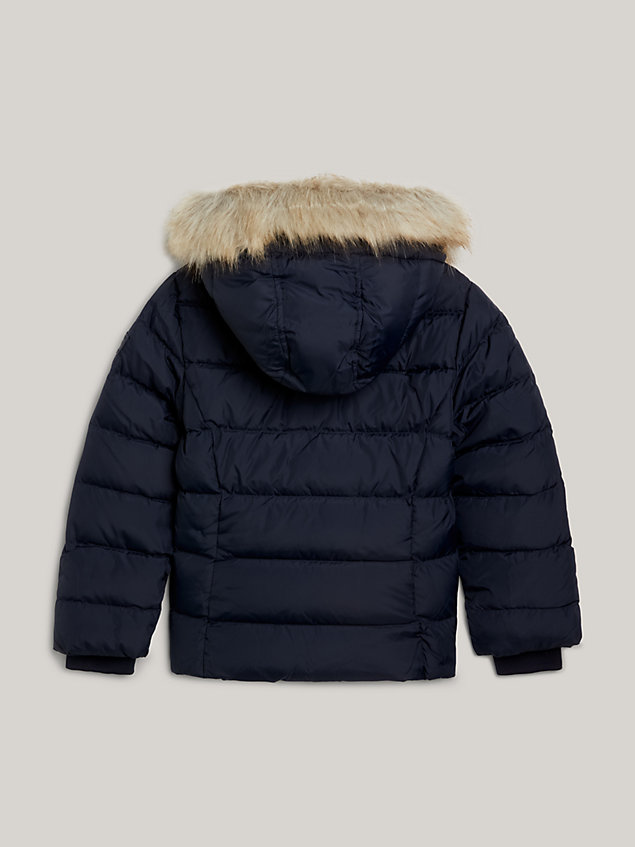 blue essential faux fur down hooded jacket for girls tommy hilfiger