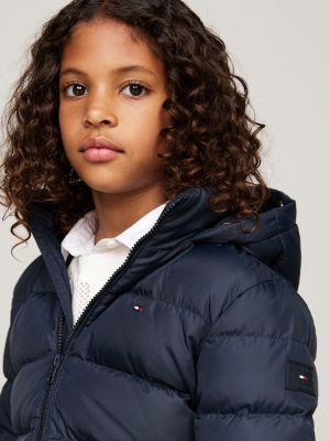 doudoune à capuche en fausse fourrure bleu pour filles tommy hilfiger