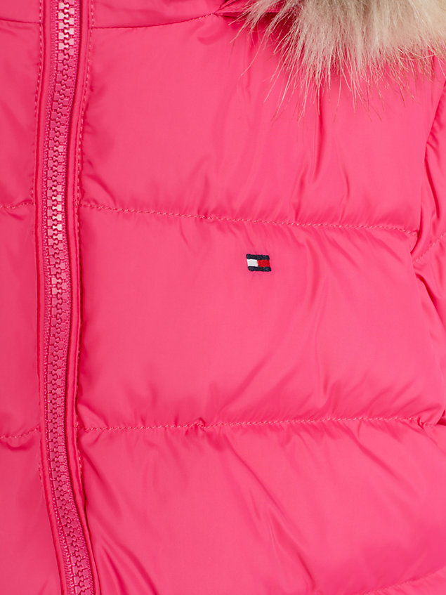 pink essential faux fur down hooded jacket for girls tommy hilfiger