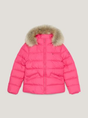 Essential Faux Fur Down Hooded Jacket PINK Tommy Hilfiger