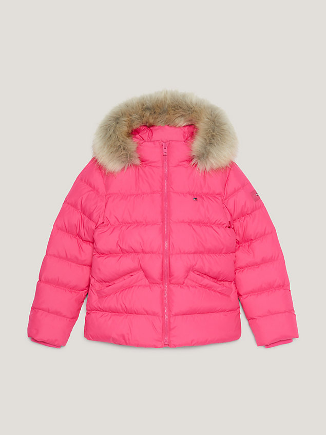 pink essential donsjack met capuchon voor meisjes - tommy hilfiger