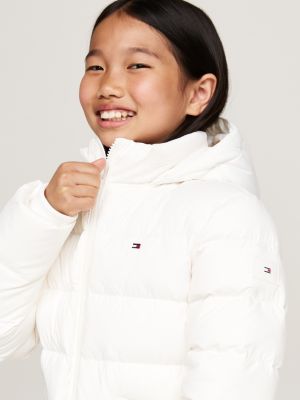 white faux fur hood down puffer jacket for girls tommy hilfiger