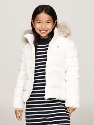 doudoune à capuche en fausse fourrure white pour filles tommy hilfiger