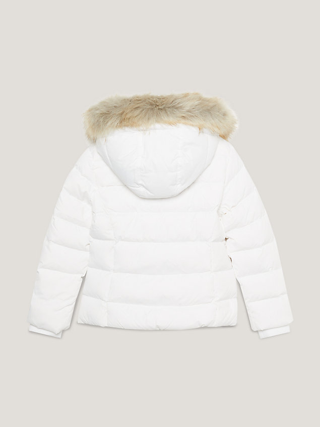 white essential faux fur down hooded jacket for girls tommy hilfiger