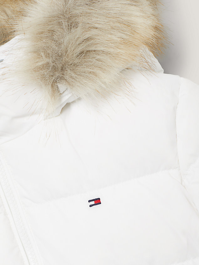 white essential faux fur down hooded jacket for girls tommy hilfiger