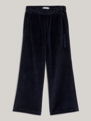 Girls Velour Wide Leg Joggers in Black