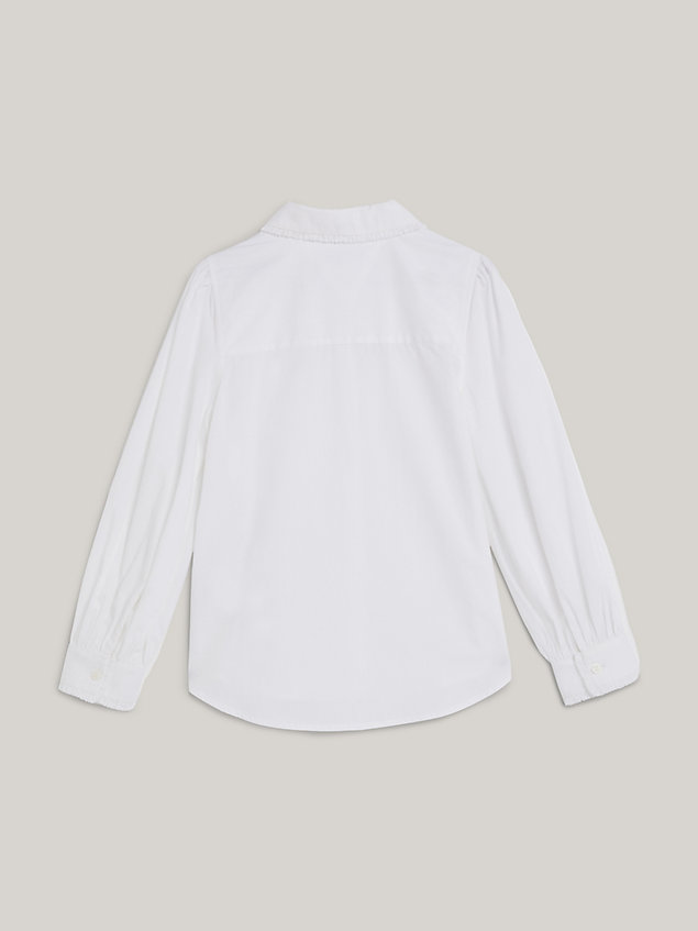white essential blouse met ruches rond de hals voor meisjes - tommy hilfiger