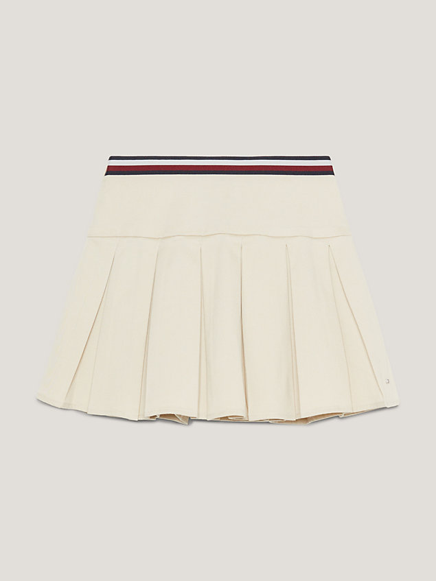 beige signature tape pleated mini skirt for girls tommy hilfiger