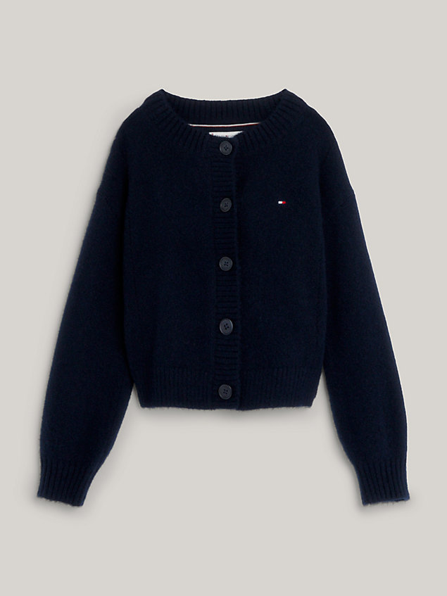 cardigan essential relaxed fit pointelle blue da bambina tommy hilfiger