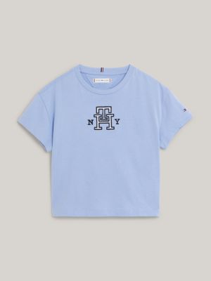 TH Monogram Satin Appliqué T-Shirt | Blue | Tommy Hilfiger