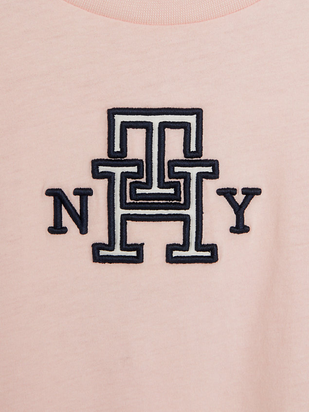 pink th monogram t-shirt mit satin-applikation für maedchen - tommy hilfiger