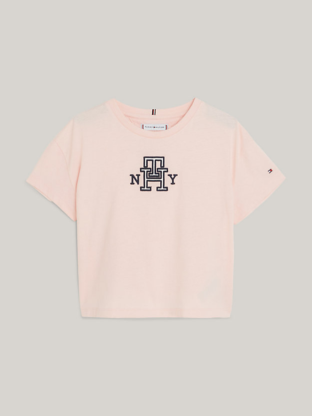 rosa th monogram t-shirt mit satin-applikation für maedchen - tommy hilfiger