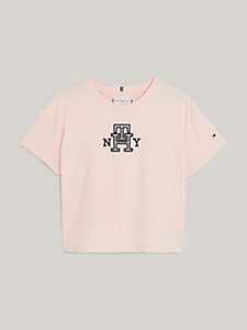 pink th monogram satin appliqué t-shirt for girls tommy hilfiger