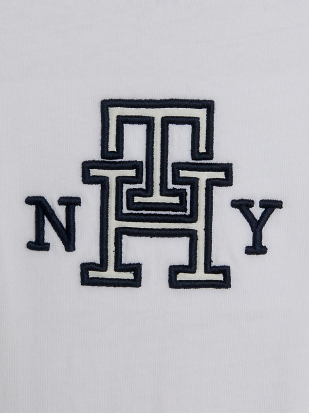 white th monogram satin appliqué t-shirt for girls tommy hilfiger